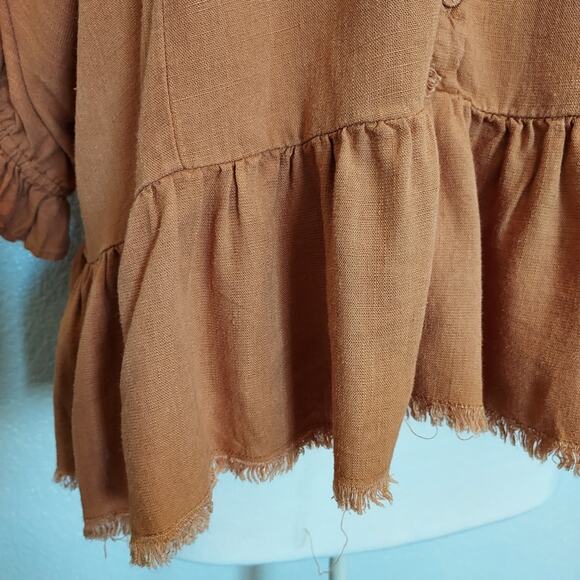 Umgee Orange Linen Tunic Blouse w/Ruffle Size L - Picture 7 of 12